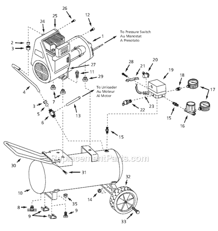 Page A Diagram and Parts List for WL600608 1998 Campbell Hausfeld Compressor